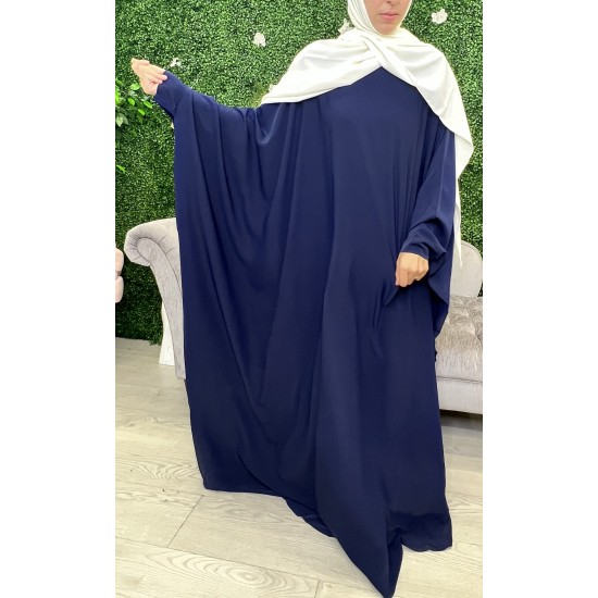 Abaya papillon bleu nuit ecarlate soie de medine 